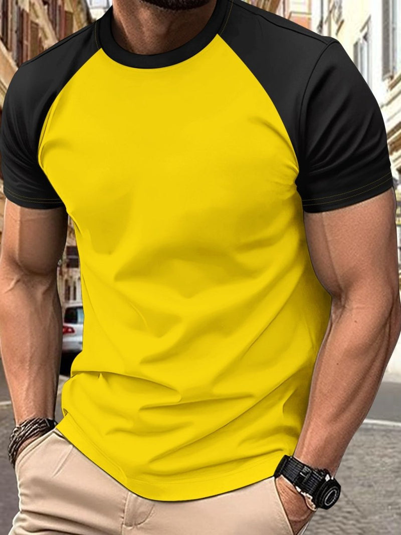 Men's Full Size Round Neck Contrast T-Shirt - Diverse Creations & CompanyMen's T ShirtGold