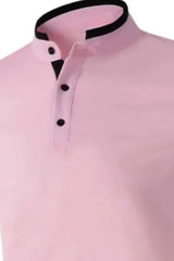 Men's Full Size Stand Collar Contrast Short Sleeve Polo Plus Size - Diverse Creations & CompanyPolo shirtDusty Pink