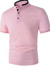 Men's Full Size Stand Collar Contrast Short Sleeve Polo Plus Size - Diverse Creations & CompanyPolo shirtDusty Pink