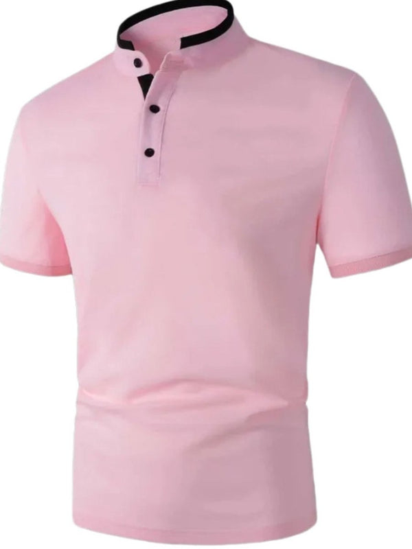 Men's Full Size Stand Collar Contrast Short Sleeve Polo Plus Size - Diverse Creations & CompanyPolo shirtDusty Pink