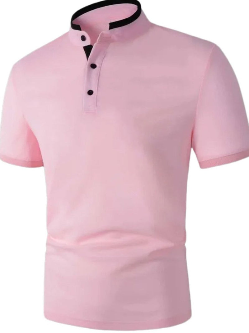 Men's Full Size Stand Collar Contrast Short Sleeve Polo Plus Size - Diverse Creations & CompanyPolo shirtDusty Pink