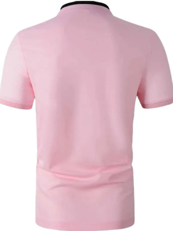 Men's Full Size Stand Collar Contrast Short Sleeve Polo Plus Size - Diverse Creations & CompanyPolo shirtDusty Pink