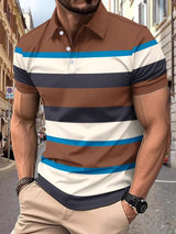 Men’s Full - Size Striped Polo Shirt | Classic Collared Short Sleeve Style - Diverse Creations & CompanyPolo shirtCaramel