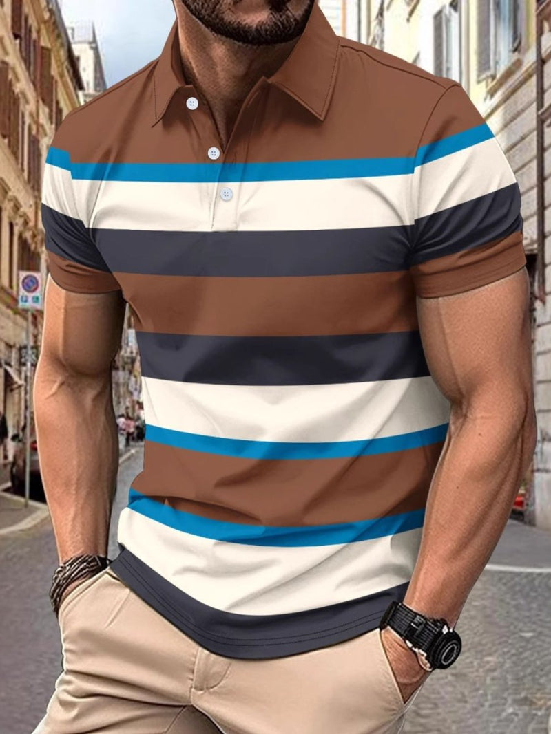 Men’s Full - Size Striped Polo Shirt | Classic Collared Short Sleeve Style - Diverse Creations & CompanyPolo shirtCaramel