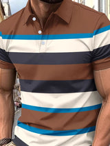 Men’s Full - Size Striped Polo Shirt | Classic Collared Short Sleeve Style - Diverse Creations & CompanyPolo shirtCaramel