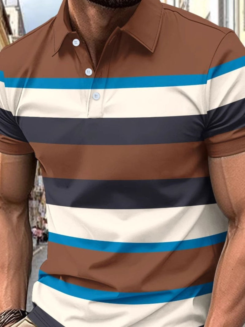 Men’s Full - Size Striped Polo Shirt | Classic Collared Short Sleeve Style - Diverse Creations & CompanyPolo shirtCaramel