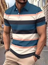 Men’s Full - Size Striped Polo Shirt | Classic Collared Short Sleeve Style - Diverse Creations & CompanyPolo shirtDeep Teal