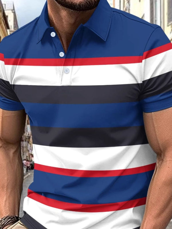 Men’s Full - Size Striped Polo Shirt | Classic Collared Short Sleeve Style - Diverse Creations & CompanyPolo shirtNavy