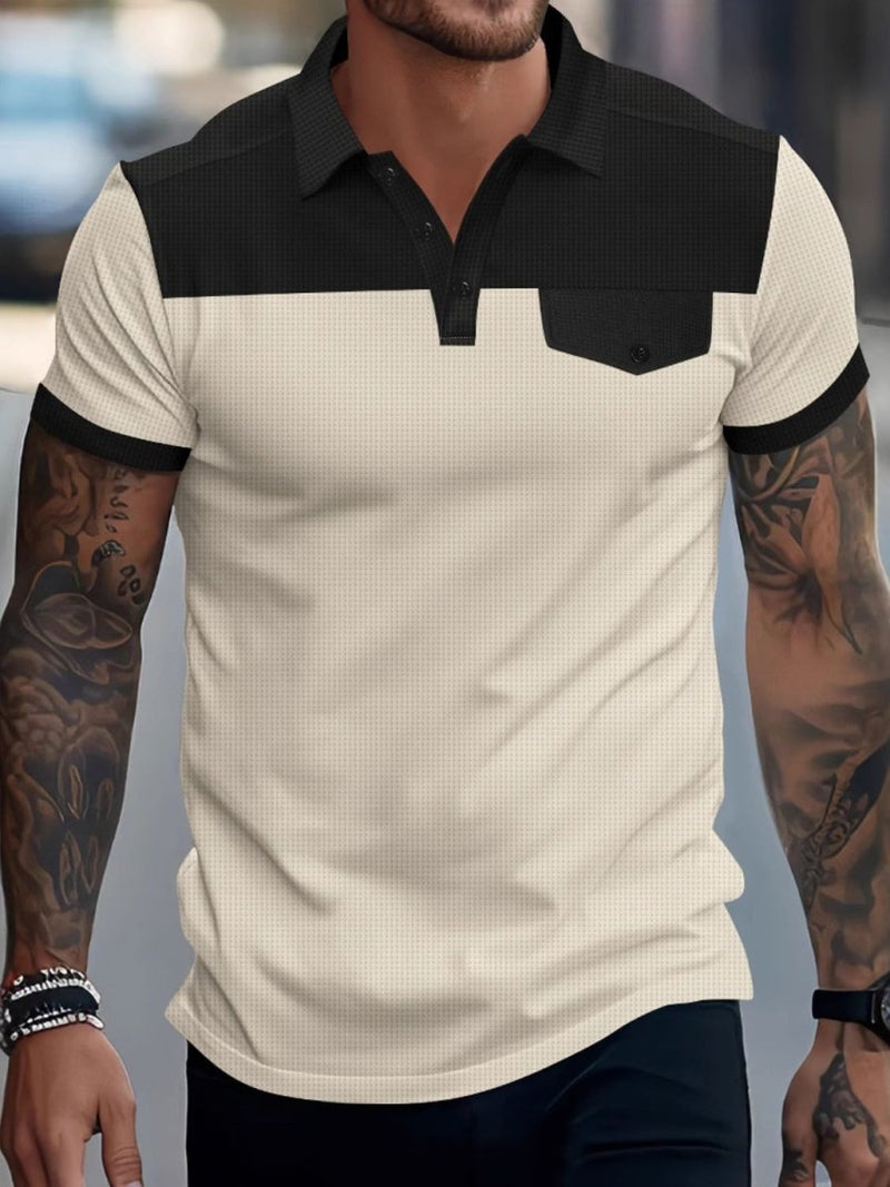 Men's Full - Size Waffle - Knit Collared Contrast Polo Plus Size - Diverse Creations & CompanyPolo shirtBeige