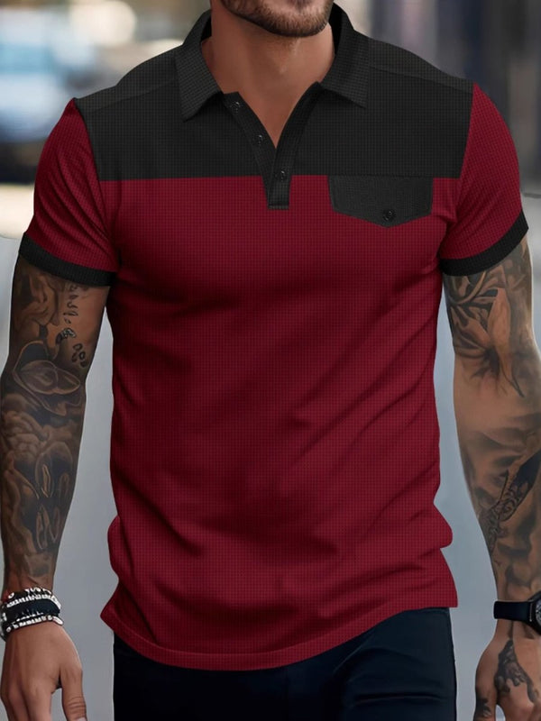 Men's Full - Size Waffle - Knit Collared Contrast Polo Plus Size - Diverse Creations & CompanyPolo shirtBurgundy