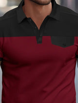 Men's Full - Size Waffle - Knit Collared Contrast Polo Plus Size - Diverse Creations & CompanyPolo shirtBurgundy