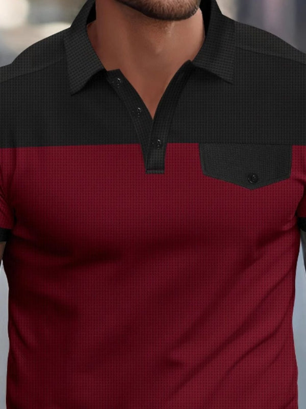 Men's Full - Size Waffle - Knit Collared Contrast Polo Plus Size - Diverse Creations & CompanyPolo shirtBurgundy