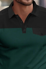 Men's Full - Size Waffle - Knit Collared Contrast Polo Plus Size - Diverse Creations & CompanyPolo shirtDark Green