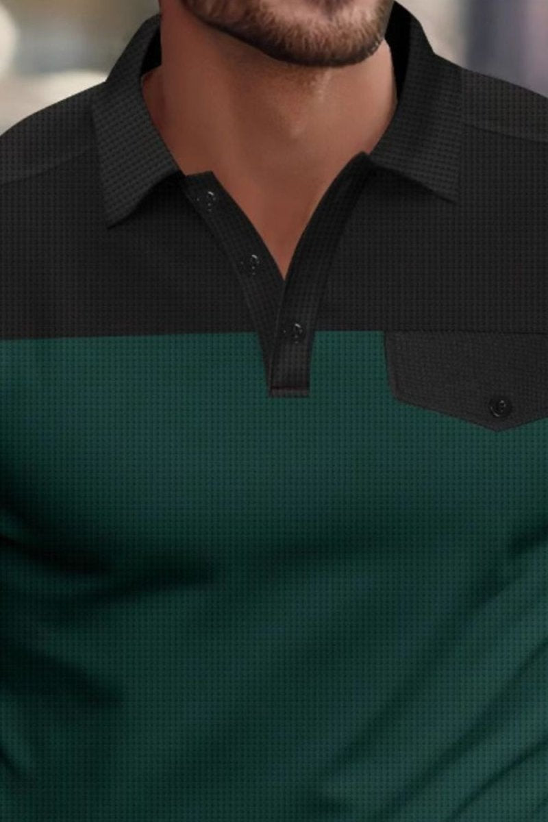 Men's Full - Size Waffle - Knit Collared Contrast Polo Plus Size - Diverse Creations & CompanyPolo shirtDark Green