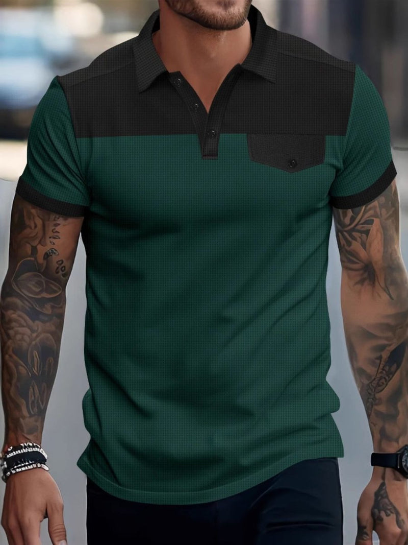 Men's Full - Size Waffle - Knit Collared Contrast Polo Plus Size - Diverse Creations & CompanyPolo shirtDark Green