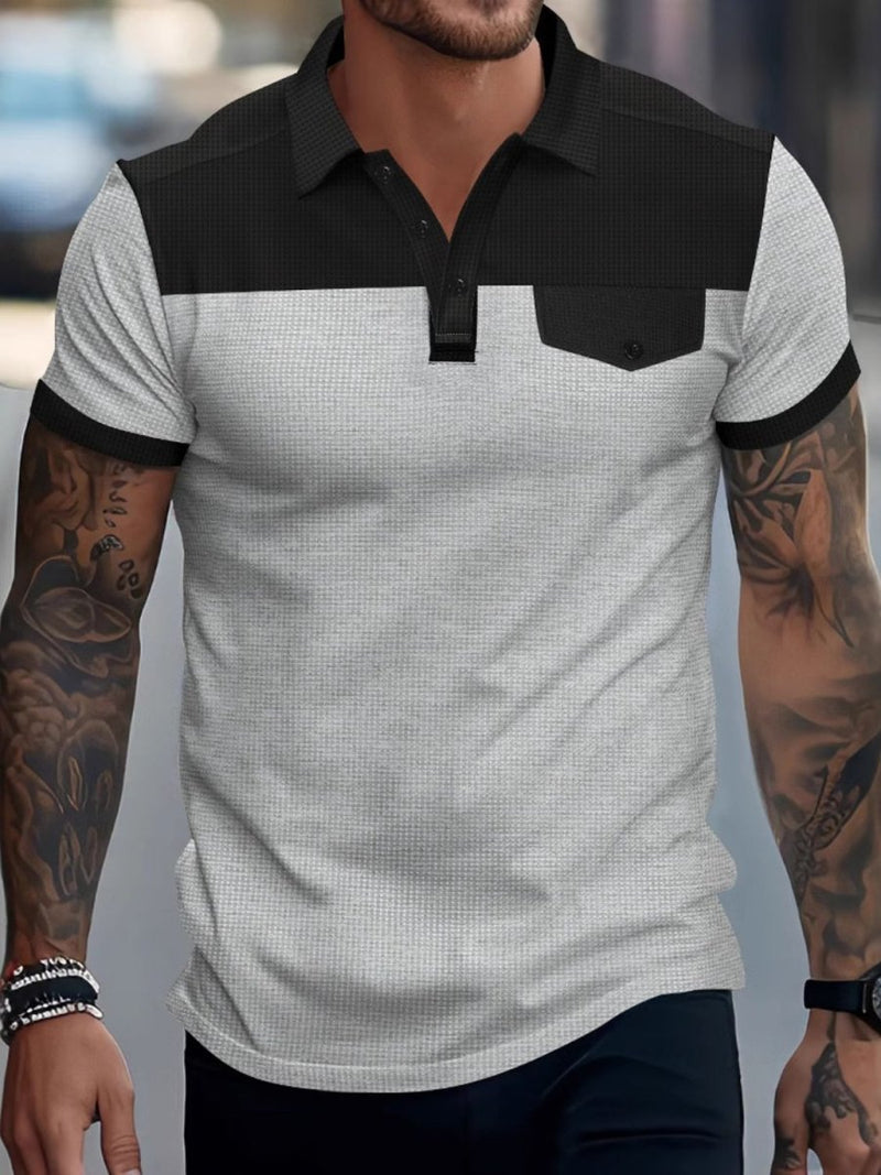 Men's Full - Size Waffle - Knit Collared Contrast Polo Plus Size - Diverse Creations & CompanyPolo shirtGray