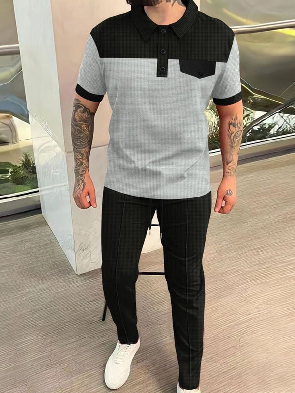 Men’s Full Size Waffle - Knit Contrast Top and Pants Set Plus Size - Diverse Creations & CompanyTwo - piece short sleeveshirt and shortsGray