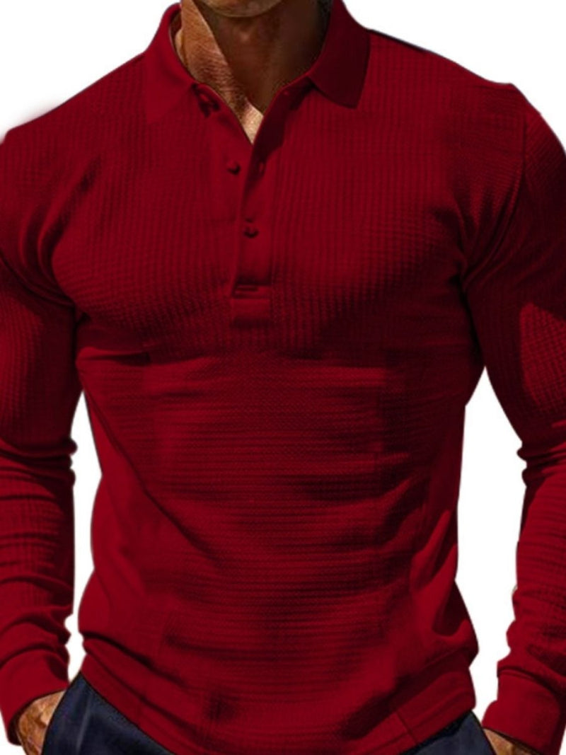 Men's Full Size Waffle - Knit Quarter Button Polo Plus Size - Diverse Creations & CompanyPolo Long sleeve shirtBurgundy
