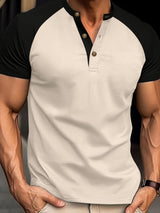 Men's Full Size Waffle - Knit Round Neck Contrast Polo - Diverse Creations & CompanyPolo shirtBeige