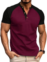 Men's Full Size Waffle - Knit Round Neck Contrast Polo - Diverse Creations & CompanyPolo shirtBurgundy