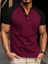 Men's Full Size Waffle - Knit Round Neck Contrast Polo - Diverse Creations & CompanyPolo shirtBurgundy