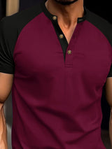 Men's Full Size Waffle - Knit Round Neck Contrast Polo - Diverse Creations & CompanyPolo shirtBurgundy