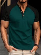 Men's Full Size Waffle - Knit Round Neck Contrast Polo - Diverse Creations & CompanyPolo shirtDark Green
