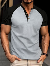 Men's Full Size Waffle - Knit Round Neck Contrast Polo - Diverse Creations & CompanyPolo shirtGray