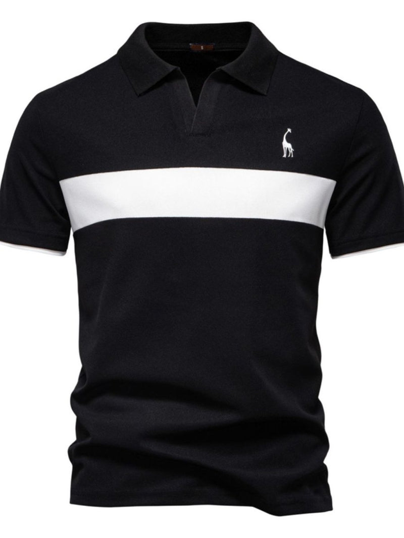 Men's Giraffe Embroidered Collared Neck Contrast Polo - Diverse Creations & CompanyPolo shirtBlack
