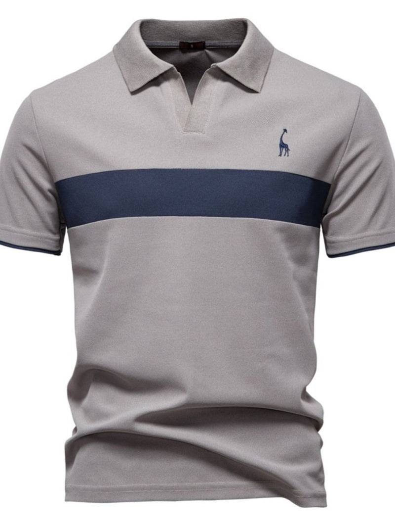 Men's Giraffe Embroidered Collared Neck Contrast Polo - Diverse Creations & CompanyPolo shirtGray