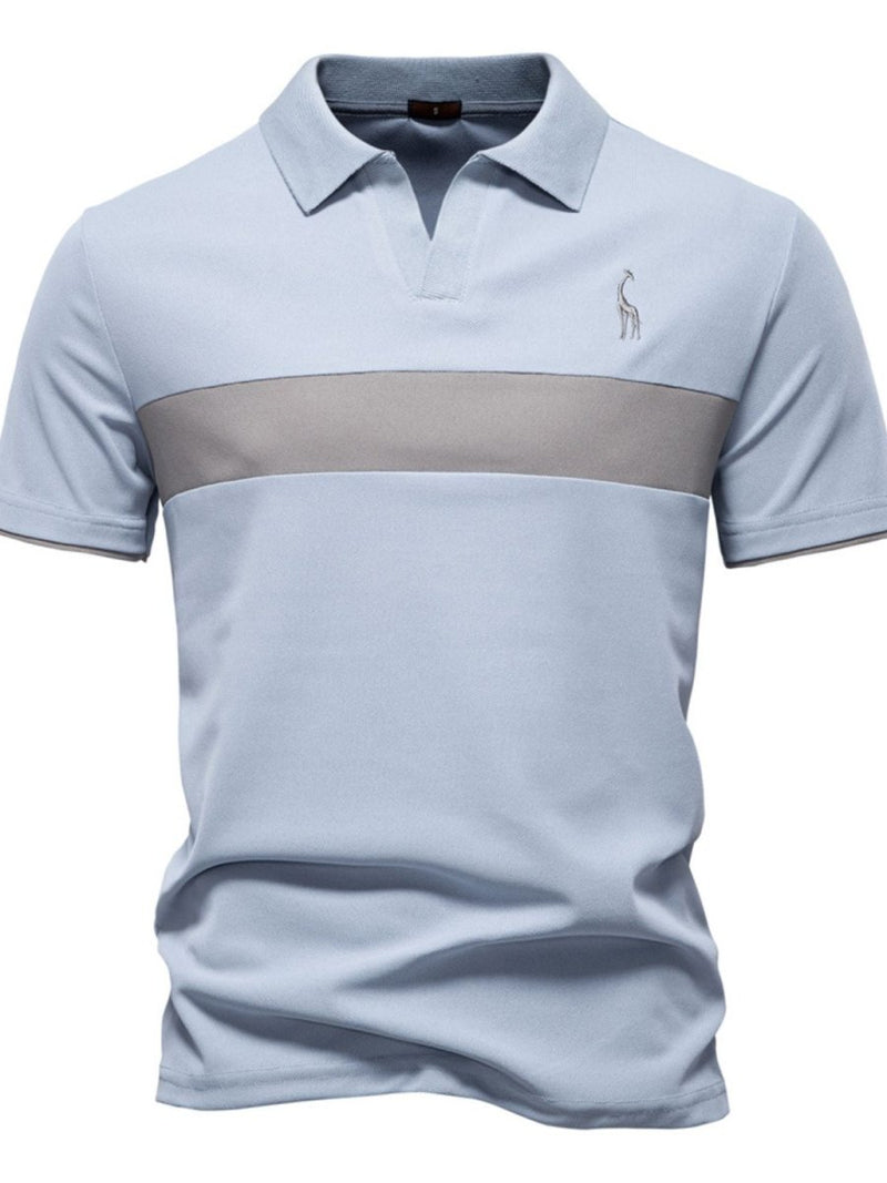 Men's Giraffe Embroidered Collared Neck Contrast Polo - Diverse Creations & CompanyPolo shirtLight Blue