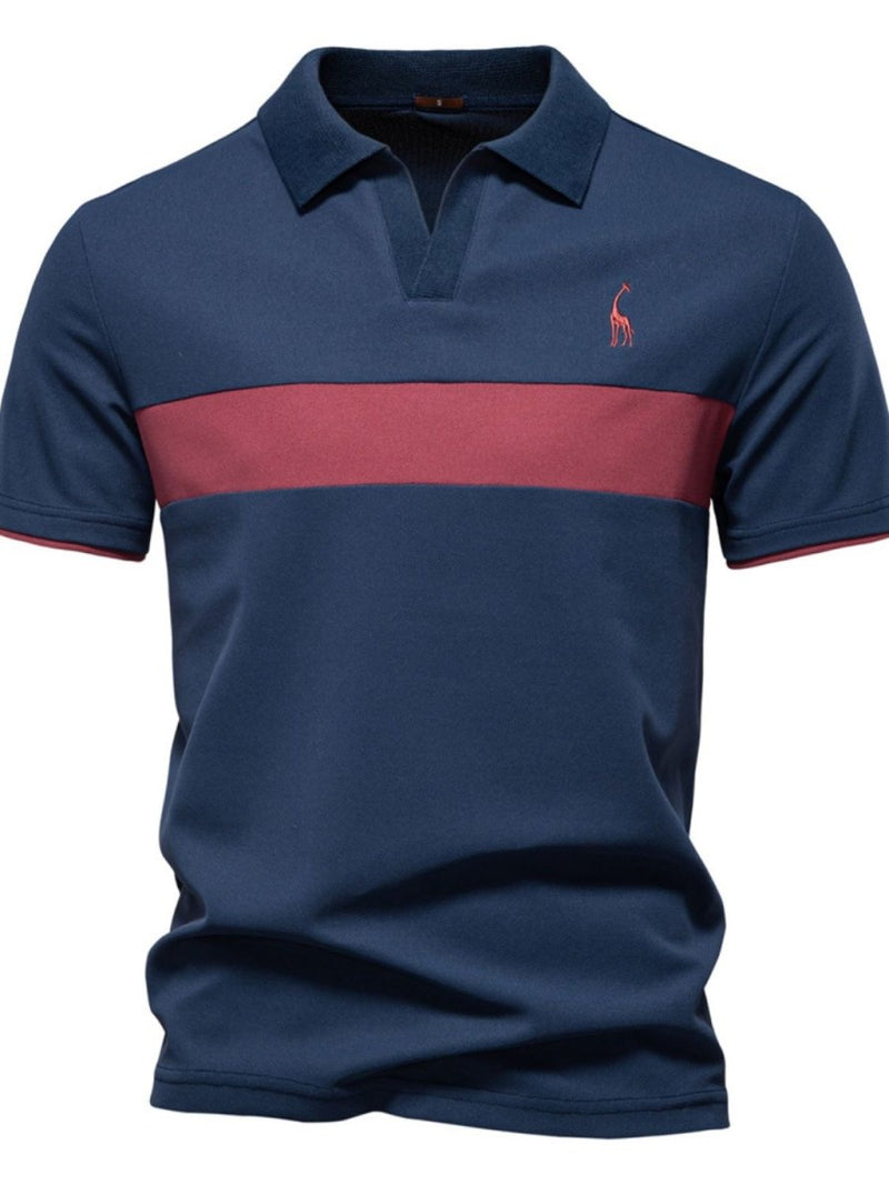 Men's Giraffe Embroidered Collared Neck Contrast Polo - Diverse Creations & CompanyPolo shirtNavy