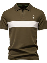 Men's Giraffe Embroidered Collared Neck Contrast Polo - Diverse Creations & CompanyPolo shirtOlive