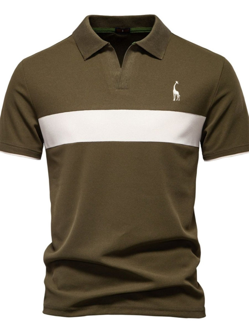Men's Giraffe Embroidered Collared Neck Contrast Polo - Diverse Creations & CompanyPolo shirtOlive
