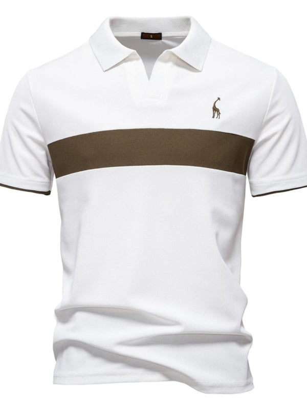 Men's Giraffe Embroidered Collared Neck Contrast Polo - Diverse Creations & CompanyPolo shirtWhite