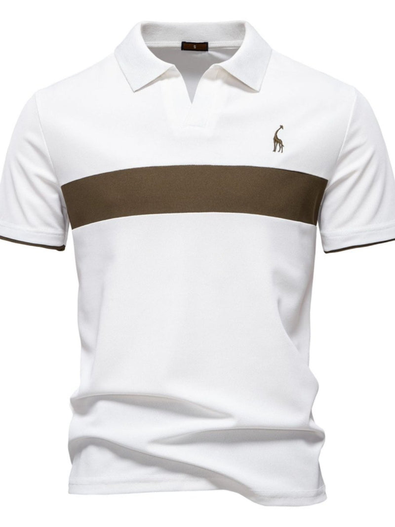 Men's Giraffe Embroidered Collared Neck Contrast Polo - Diverse Creations & CompanyPolo shirtWhite
