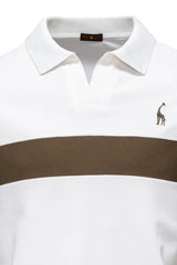 Men's Giraffe Embroidered Collared Neck Contrast Polo - Diverse Creations & CompanyPolo shirtWhite