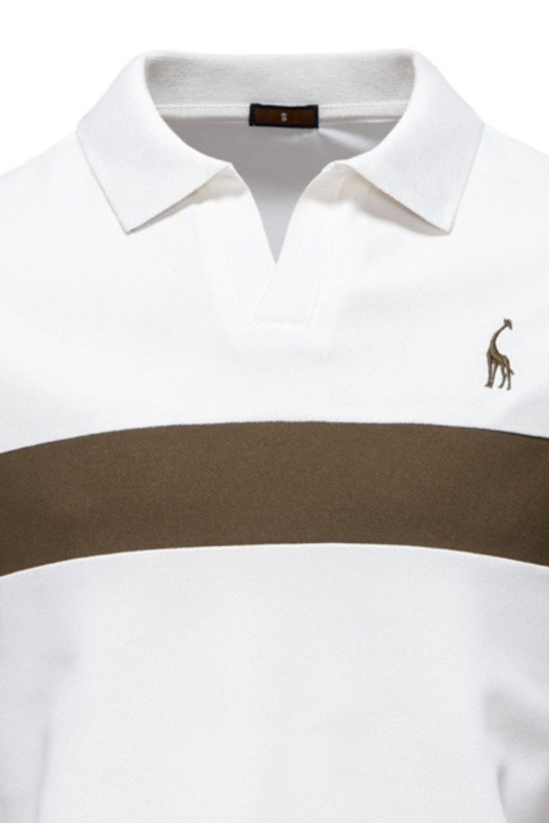 Men's Giraffe Embroidered Collared Neck Contrast Polo - Diverse Creations & CompanyPolo shirtWhite