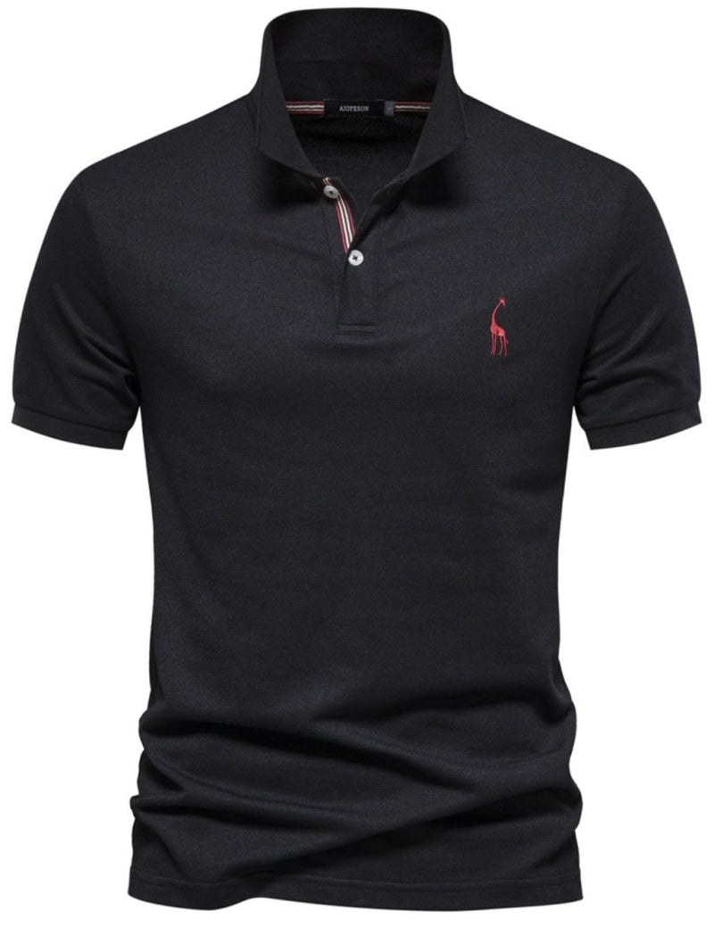 Men's Giraffe Embroidered Short Sleeve Polo - Diverse Creations & CompanyPolo shirtBlack