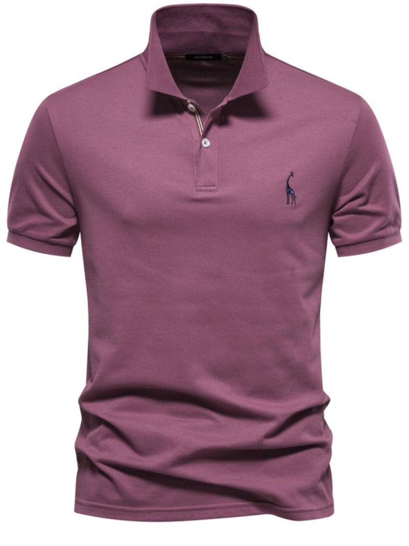 Men's Giraffe Embroidered Short Sleeve Polo - Diverse Creations & CompanyPolo shirtDeep Purple