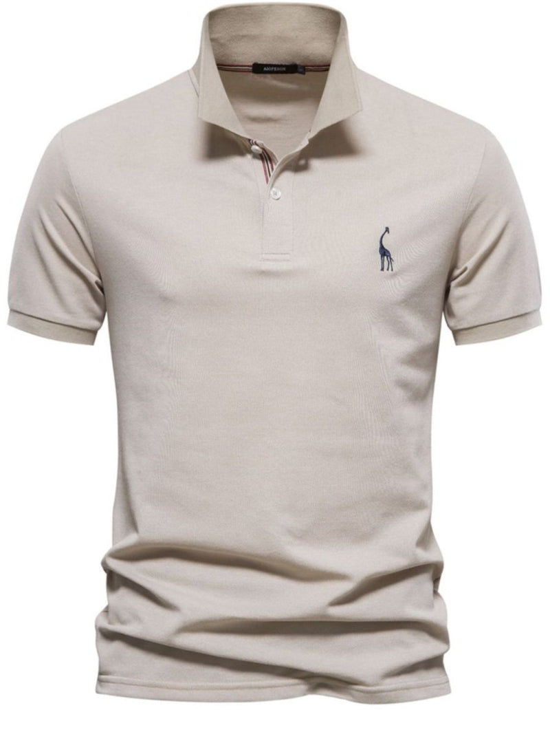 Men's Giraffe Embroidered Short Sleeve Polo - Diverse Creations & CompanyPolo shirtKhaki