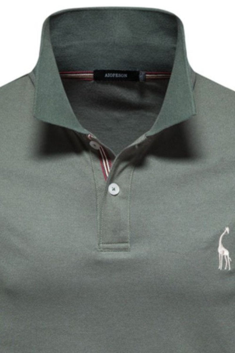 Men's Giraffe Embroidered Short Sleeve Polo - Diverse Creations & CompanyPolo shirtMoss