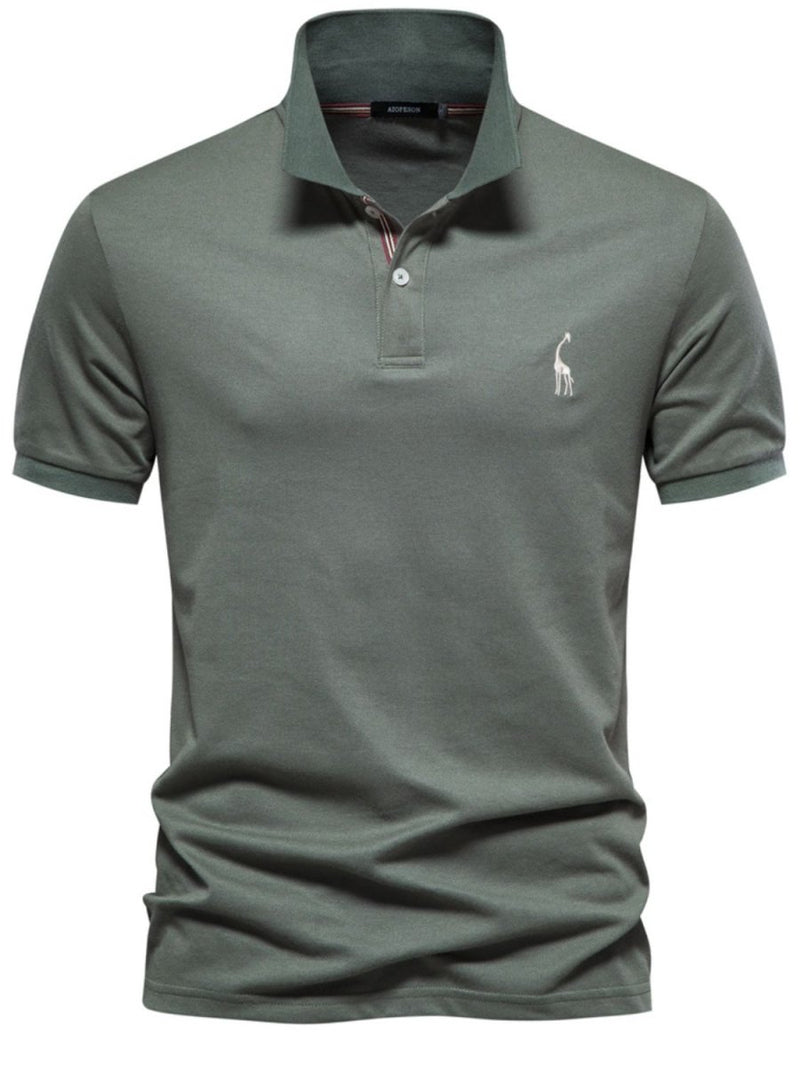 Men's Giraffe Embroidered Short Sleeve Polo - Diverse Creations & CompanyPolo shirtMoss