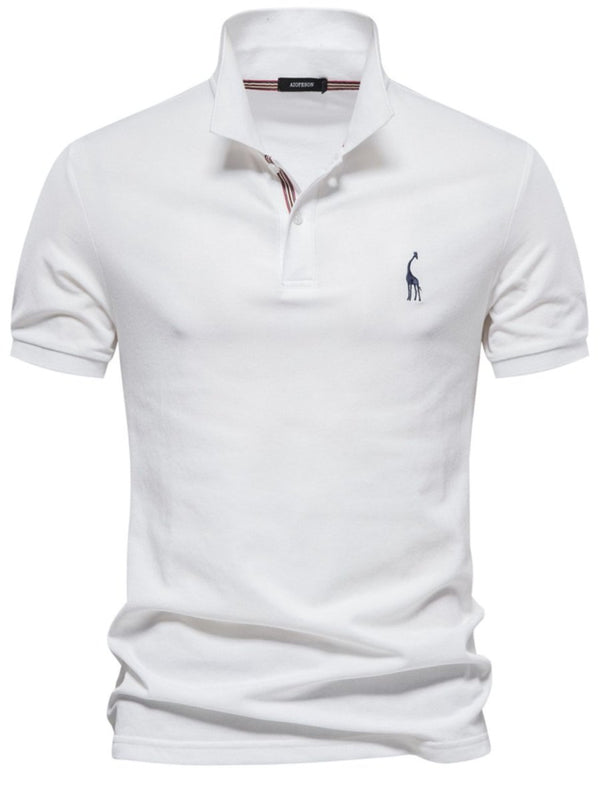 Men's Giraffe Embroidered Short Sleeve Polo - Diverse Creations & CompanyPolo shirtWhite