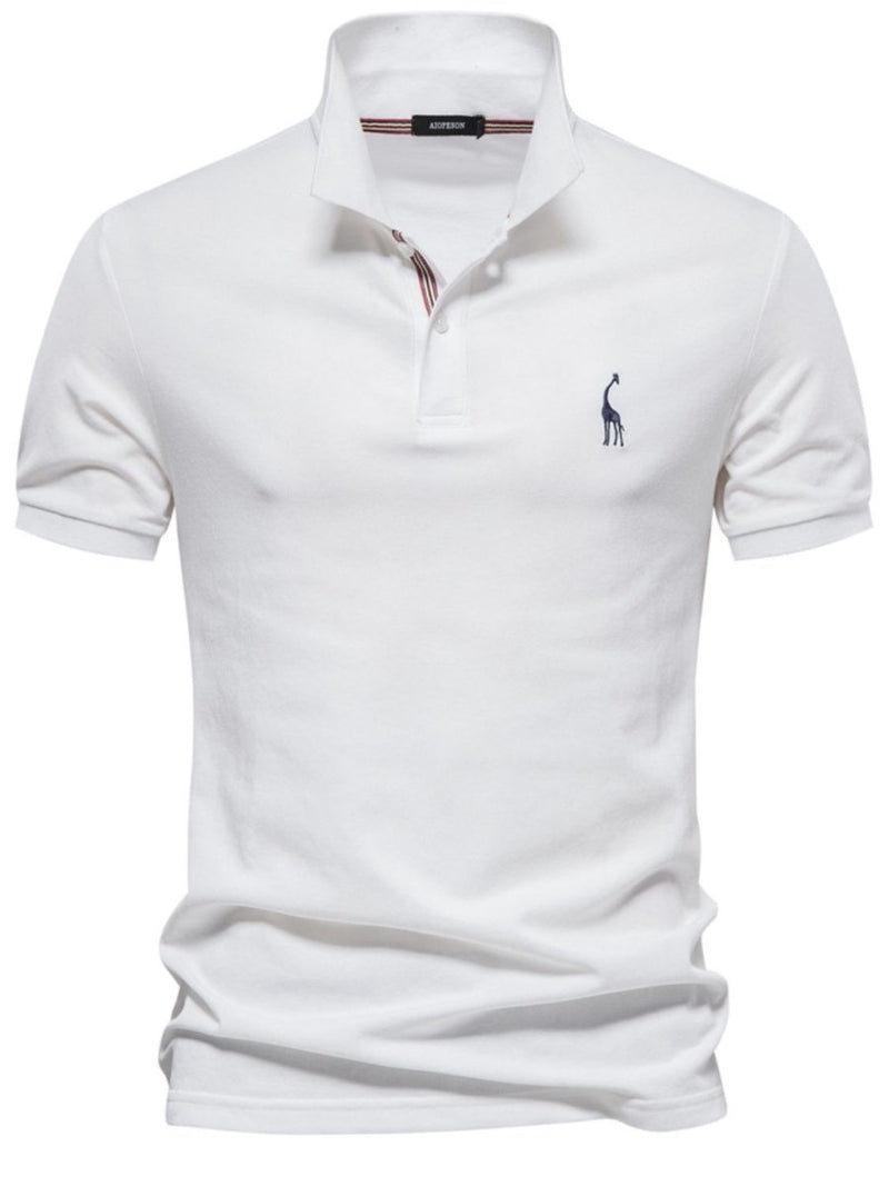 Men's Giraffe Embroidered Short Sleeve Polo - Diverse Creations & CompanyPolo shirtWhite
