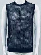 Men's Openwork Round Neck Sleeveless Knit Top - Diverse Creations & CompanySleeveless shirtBlack