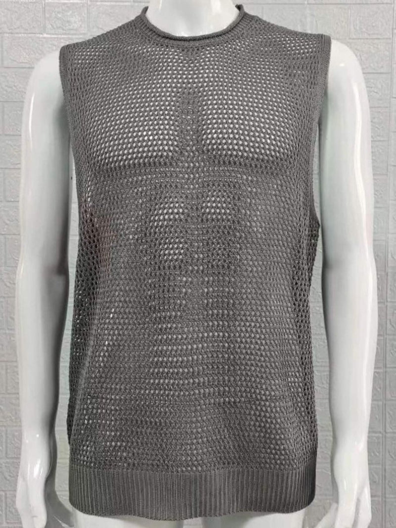 Men's Openwork Round Neck Sleeveless Knit Top - Diverse Creations & CompanySleeveless shirtGray