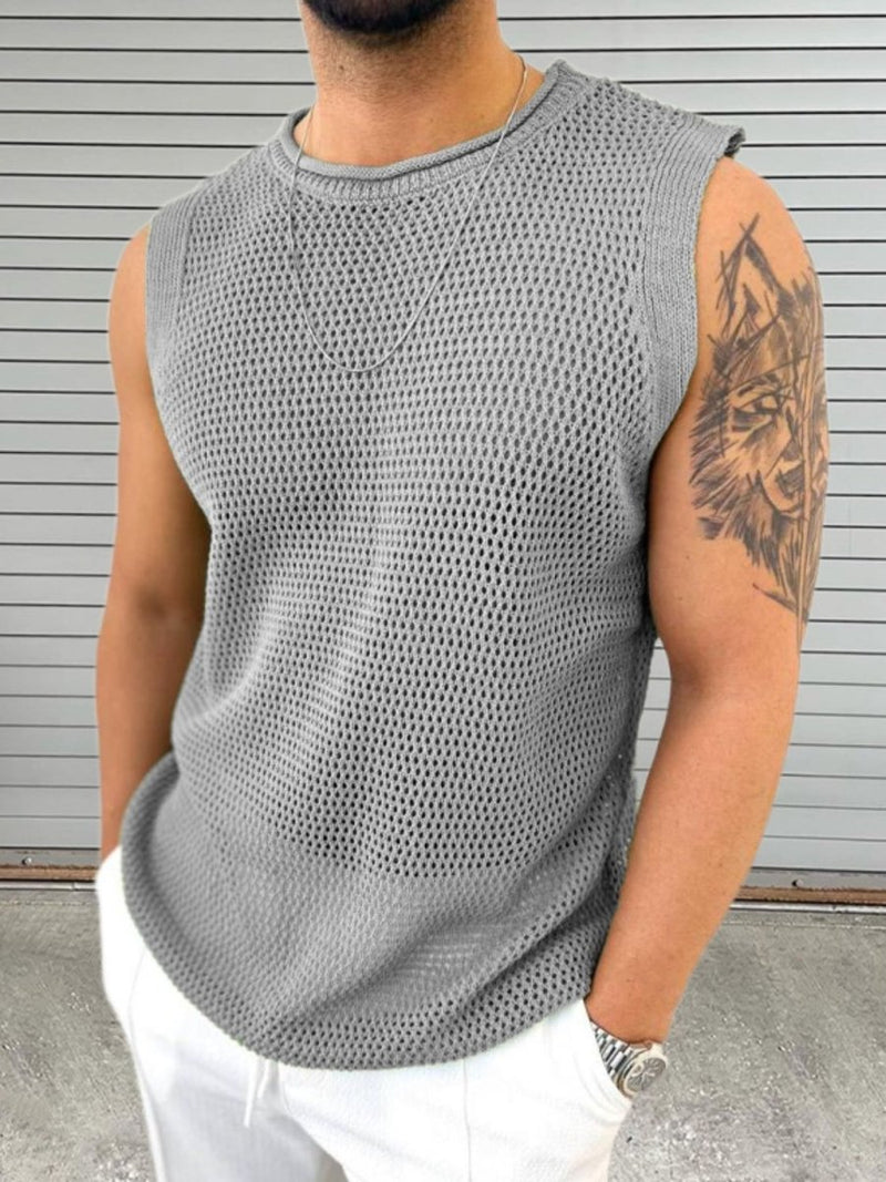 Men's Openwork Round Neck Sleeveless Knit Top - Diverse Creations & CompanySleeveless shirtGray