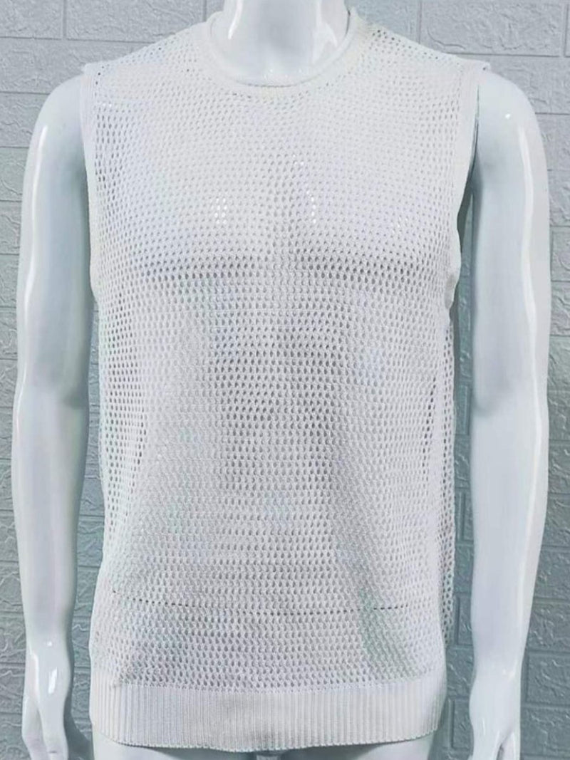 Men's Openwork Round Neck Sleeveless Knit Top - Diverse Creations & CompanySleeveless shirtWhite