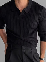 Men's Plus Size Collared Neck Long Sleeve Polo - Diverse Creations & CompanyPolo shirtBlack